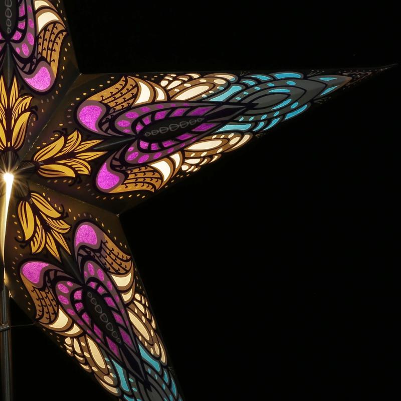 Peacock silber  - Faltbarer Leuchtstern, Weihnachtsstern aus Papier mit 5 Zacken, 60 cm